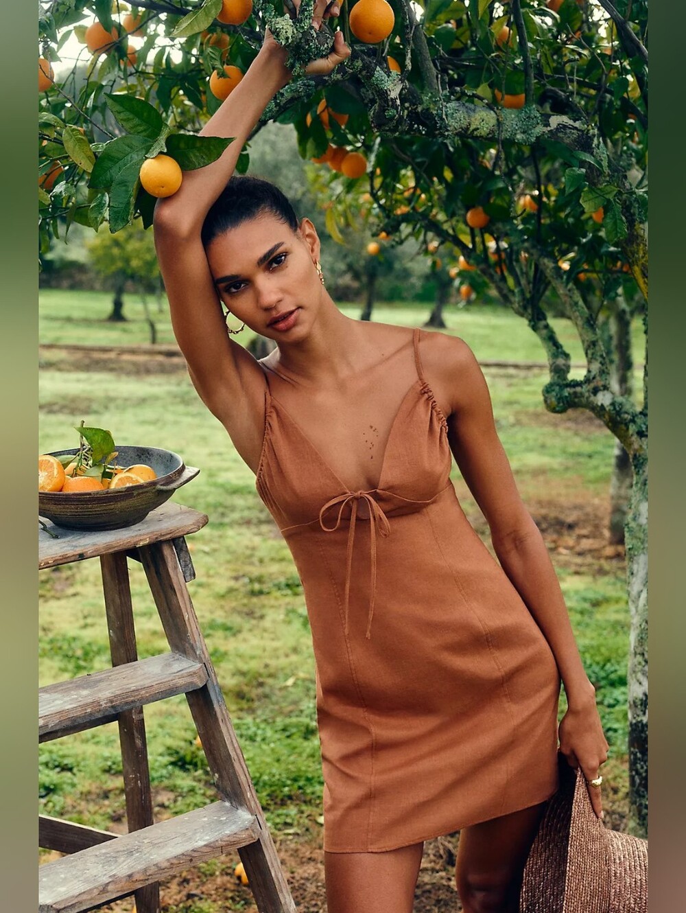 By Anthropologie Cotton Linen Tie-Front Mini Dress MEDIUM NWT